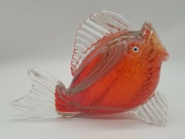 Hand Blown Handmade Orange Glass Fish Paperweight Decoration - $59.17