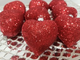 Valentines Day Glitter Red Hearts 2.5&quot; Tree Ornaments Decorations Decor Set of 8 - $17.81