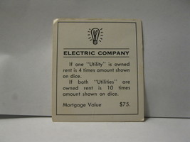 1985 Monopoly Board Game Piece: Electric Company Title Deed - £0.59 GBP