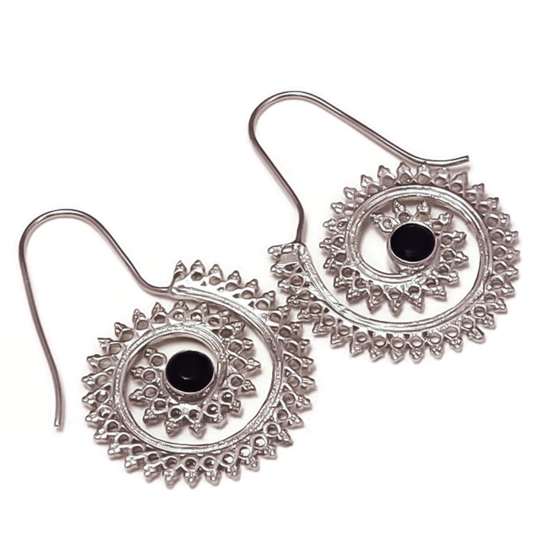 Primary image for Black Onyx Gemstone 925 Silver Overlay Handmade Bud Hook Drop Dangle Earrings
