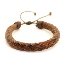 NATURAL LEATHER BRACELET Brown Cord Braid Men Women Braided Adjustable S... - $3.95