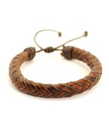 NATURAL LEATHER BRACELET Brown Cord Braid Men Women Braided Adjustable S... - $5.40 CAD