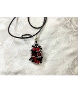 Pendant Necklace Teardrop Shaped Black Red Beads Wire Wrapped Handmade OOAK - $35.00