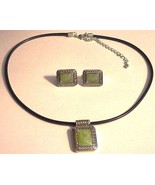 Vintage Apple Green Chalcedony Pendant on Cord Necklace &amp; Earrings Set - $59.95