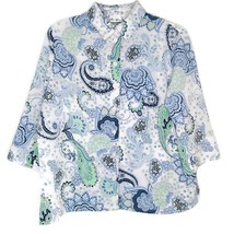 Kim Rogers Womens Blouse Size 10P Button Front 3/4 Sleeve Collared Blue Paisley - £10.34 GBP