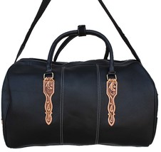 Western Floral Tooled Pebbled Brown Leather Travel Weekender Duffle Bag 18RT05BR - £125.26 GBP