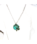 Antique Turquoise Gemstone Pendent necklace Silver Tone Filigree 28 in. ... - £22.58 GBP