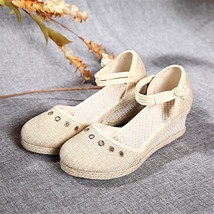 Bohemian Summer Women Linen 6cm Wee Espadrilles Sandals Handmade Ankle Strap Clo - £29.83 GBP