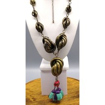 Anthropologie Chunky Knots and Colorful Tassels Necklace, Bronze Lavalier, Bold - £57.87 GBP