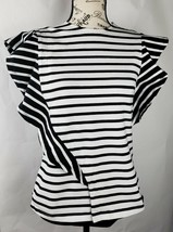 Derek Lam 10 Crosby Black White Stripe Ruffle Button Shoulder Casual Top Size XS - £56.49 GBP