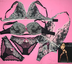 Victoria&#39;s Secret 32DDD Bra Set+Panty+Bralette+Teddy Black White Pink Gray Lace - £157.69 GBP