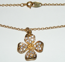 16" Gold tone chain link necklace sparkling clear crystals flower floral... - $10.00
