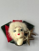 Vintage Handmade Porcelain Woman Head w Santa Claus Hat w White Fur Trim... - $14.89