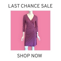 Felicity &amp; Coco Wrap Dress Pink &amp; Blue XS Unlined V Neck 3/4 Sleeve Clea... - $9.95