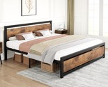 With A Wood Headboard And An Industrial Full Platform Bed With Sturdy Slat - £111.62 GBP