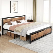 With A Wood Headboard And An Industrial Full Platform Bed With Sturdy Slat - $142.92