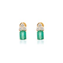 18K Gold Emerald Three Diamond Stud Earrings - £1,550.85 GBP