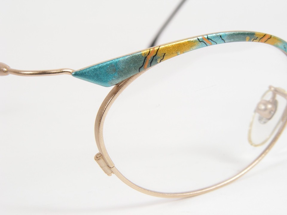 Vintage Pale Gold /Turquoise / MULTICOLOR UNIQUE RARE EYEGLASSES FRAME 46-20-140 Item image 8