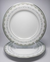 Noritake Margaret Dinner Plates 10.5in Set of 2 White Green Platinum 6243 - £30.11 GBP