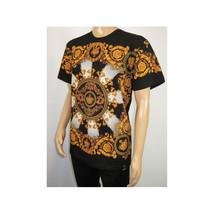 Men LAVERITA European Fashion Crew Shirt Rhine Stones Crown Florals 12089 Black image 8