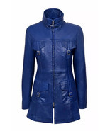 New Women Trench Coat Blue Handmade Leather Lambskin Genuine Stylish Cas... - $3,229.21 MXN+