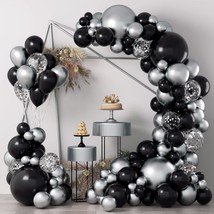 COKAOBE Black and Silver Balloons Garland Kit, 124pcs Black Metallic Sil... - $16.99