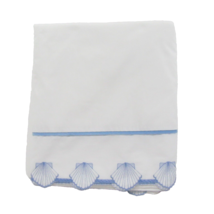 Fieldcrest Seashell Embroidered Blue Scalloped Queen Flat Sheet - £31.46 GBP