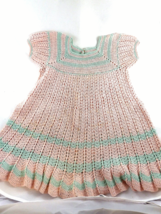 Antique Vintage childs cotton dress crochet light peach and agua 20&quot; long - £36.26 GBP