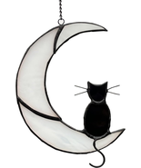 Black Cat Decor on White Moon Stained Glass Window Hanging Suncatcher fo... - €16,19 EUR