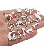 80 Dog Charms Cat Pendants Assorted Charms Lot Paw Print Antiqued Silver... - $20.48
