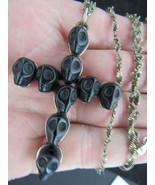 crucifix necklace vintage sterling silver BLACK SKULL pendant ITALY 925 - $912.91 MXN