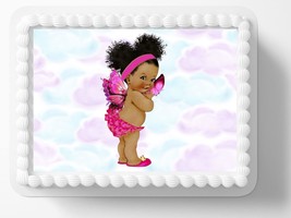 Edible Image African American Vintage Baby Butterfly 1st Birthday Baby Shower Ed - £13.16 GBP