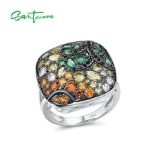 Silver Ring For Women Pure 925 Sterling Silver Sparkling Colorful Stones Classic - £42.24 GBP