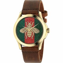 Gucci G-Timeless Bee Brown Leather Strap Watch YA126451 - £405.34 GBP