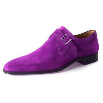 Mens Purple Suede Single Monk Strap Casual Costume Shoes