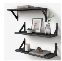 Forbena Black Floating Shelves Set of 3 Rustic Wooden Wall Shelf Bathroom - $409.71 MXN