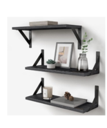 Forbena Black Floating Shelves Set of 3 Rustic Wooden Wall Shelf Bathroom - €18,83 EUR