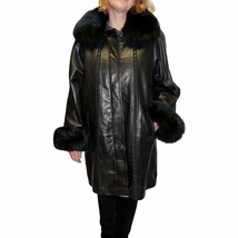 Knoles &amp; Carter Leather Coat with Fox Fur Collar - £200.76 GBP