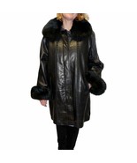 Knoles &amp; Carter Leather Coat with Fox Fur Collar - £169.18 GBP