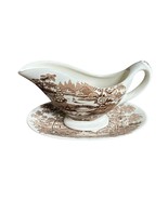 Vtg ROYAL STAFFORDSHIRE Tonquin Brown Individual Gravy Boat &amp; Plate Engl... - $24.74