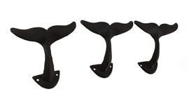 Scratch &amp; Dent Set of 3 Whale Tail Rustic Brown Cast Iron Wall Hooks - £23.25 GBP