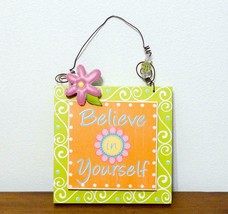 BELIEVE IN YOURSELF 3-D solid wooden WALL SIGN hanging plaque bead embel... - £14.83 GBP