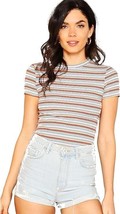 Women&#39;s Casual Multi Striped Ribbed Short Sleeve Solid Tee Knit Top Size XL - £8.69 GBP