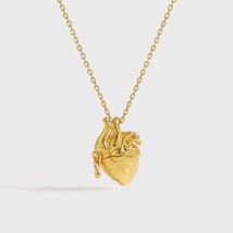 3D Anatomical Real Human Heart Pendant 18k Yellow Gold Plated Necklace Gift 16&quot; - £79.06 GBP