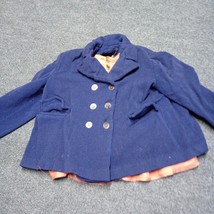 Vintage Girls Coat 50s 60s Navy Blue Button Up - £14.73 GBP