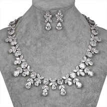 Weiman Jewelry Luxury Waterdrop and Flower Cubic Zirconia Crystal Necklace and E - £44.24 GBP