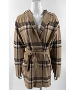 Tahari Cardigan Sweater Size XL Tan Brown Plaid Belted Duster Jacket Womens - $74.63 CAD