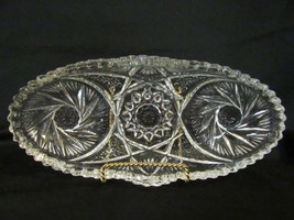 Pinwheel &amp; Hobstar Clear Pressed Glass Oval Serving Dish - 11&quot; Vintage C... - £7.43 GBP