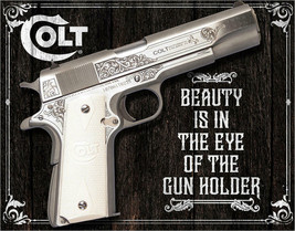 Colt Beauty Is In The Eye Gun Ammo Fire Retro Wall Décor Metal Tin Sign ... - £12.81 GBP
