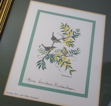 Vtg ANNE RICHARDSON Carolina Wren Yellow Jessamine Flower Print Framed S... - £43.16 GBP